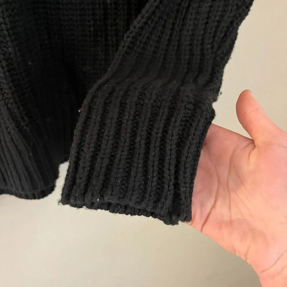 Madewell Womens Black Pullover Sweater XS Chunky Knit Mock Neck Side Button - Picture 8 of 10